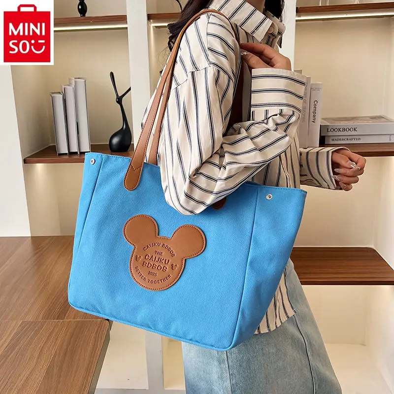 MINISO Disney cartoon Mickey large-capacity padded canvas handbag student leisure Joker shoulder bag