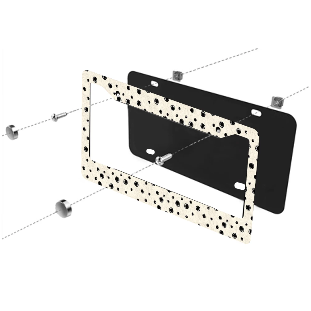 กรอบป้ายทะเบียน 2 รู สีเบจลายจุดดำ 1 ชิ้น วัสดุอะลูมิเนียม ขนาด 6x12 นิ้ว พร้อมชุดสกรู สไตล์เรโทร