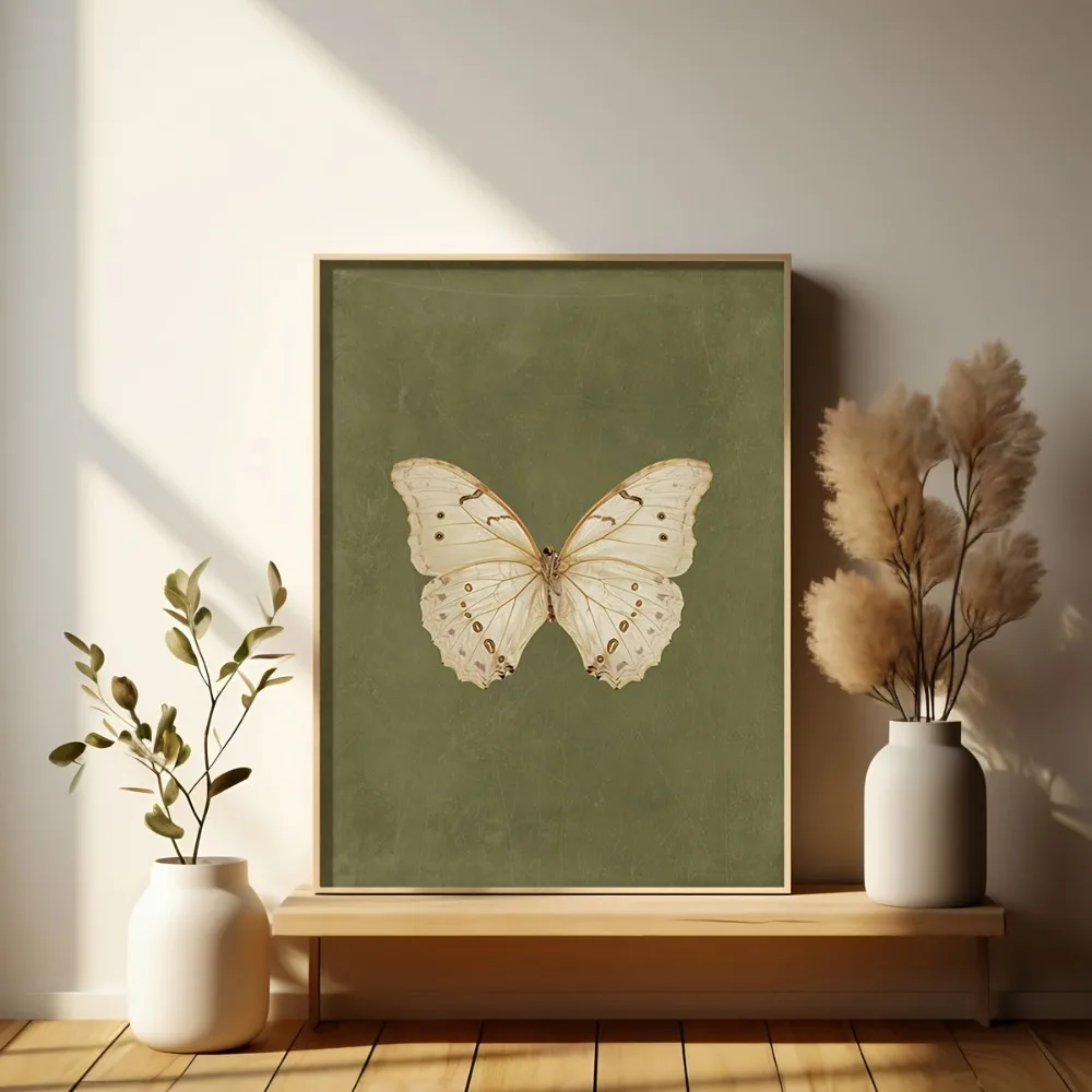 قطعة واحدة من طباعة فنية جدارية على شكل فراشة بيضاء كلاسيكية بدون إطار، ديكور ريفي على طراز الكوخ القوطي، ديكور فني جداري لغرفة النوم