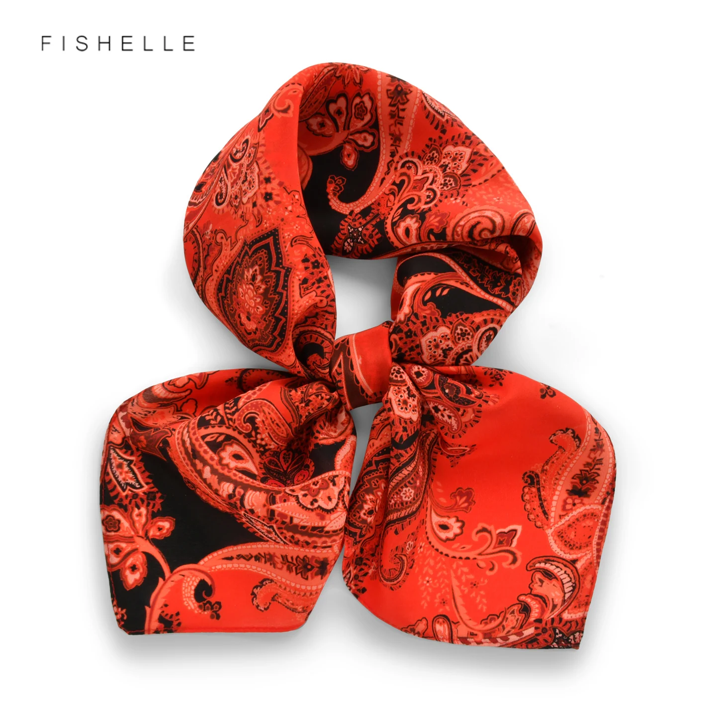

Женский шарф-платок из 100% натурального шелка с красным узором пейсли, тонкий, роскошный, креповый, в этническом стиле, для ношения как хиджаб или на шею