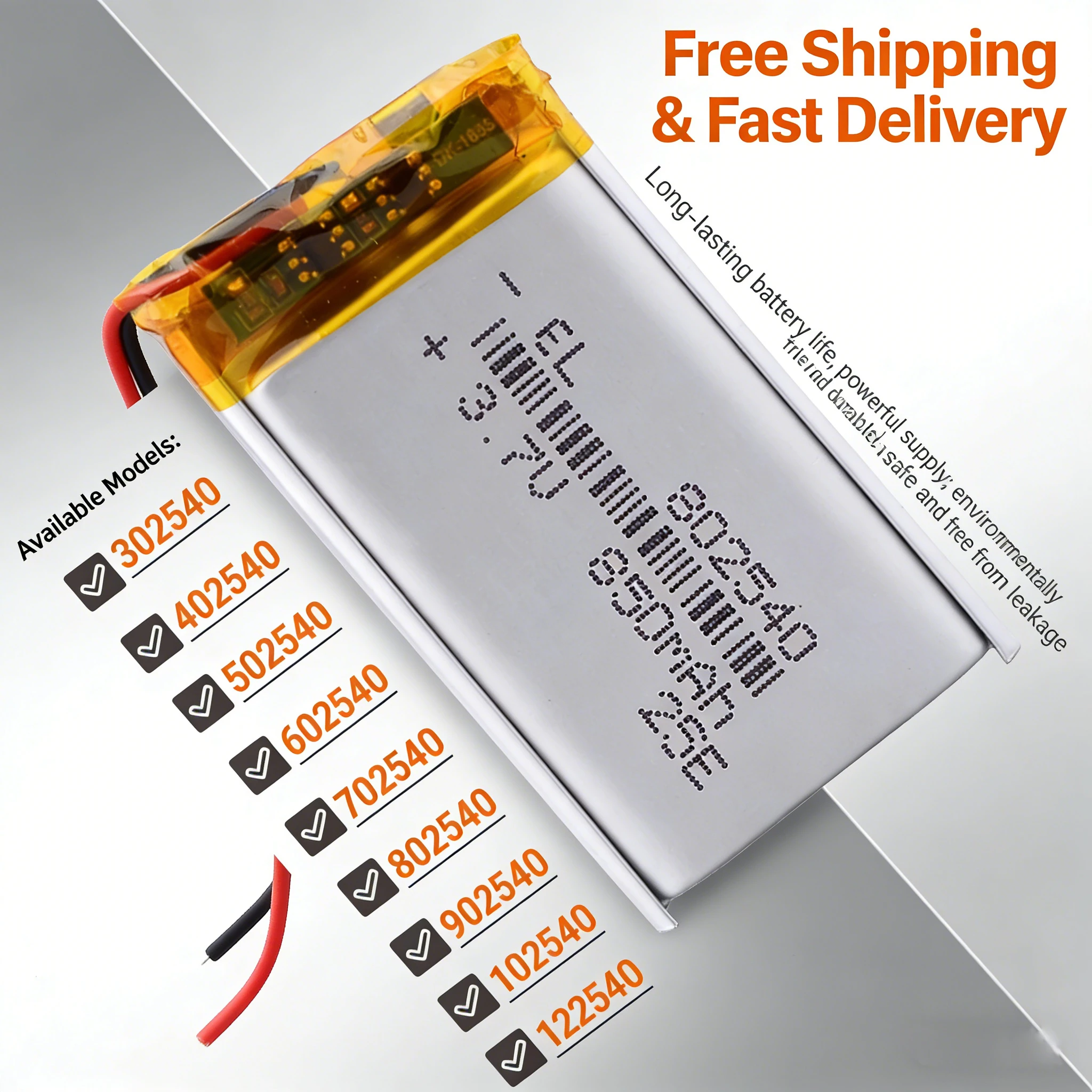 

3.7V 300mAh 500mAh 2540 Lipo Battery Series 302540 402540 502540 602540 Rechargeable Lithium Polymer Cell for GPS Dash Cam TWS