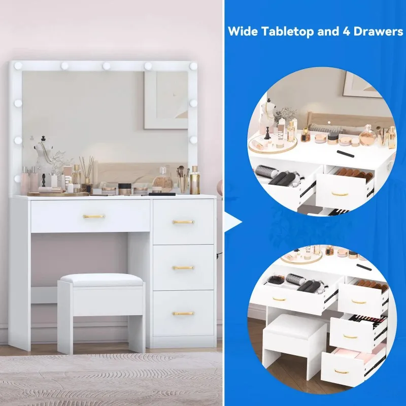 منضدة الزينة الخشبية البيضاء الحديثة ماكياج الغرور مع مرآة Led ماكياج أنيق بالباطل موبليس دي دورميتوريو خفيزانات غرف نوم