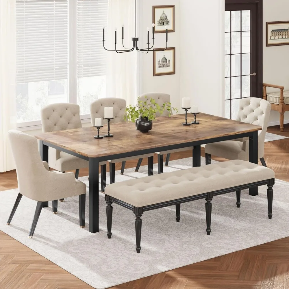 Industrial Dining Table for 6-8 People, 78.7 in Long Kitchen Table with Sturdy Metal Frame & Rustic Finish - Se,Customized