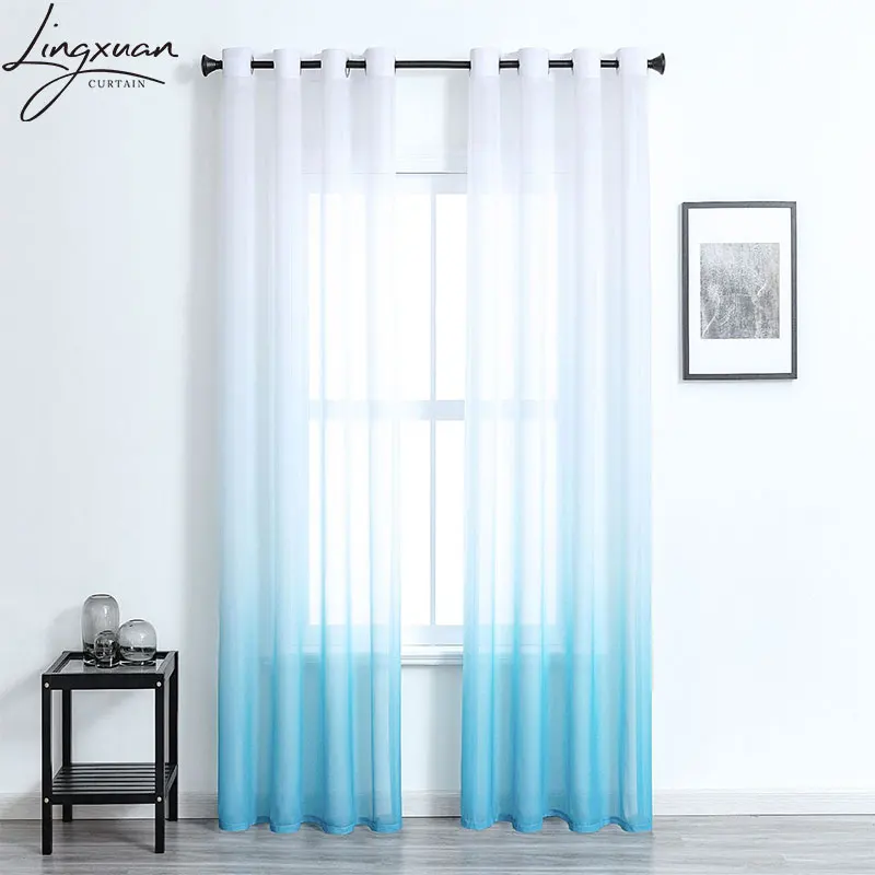 Modern Gradient Color Tulle Sheer Curtains For Living Room Bedroom Blinds Voile Curtain Kitchen Gauze For Screening Window Decor