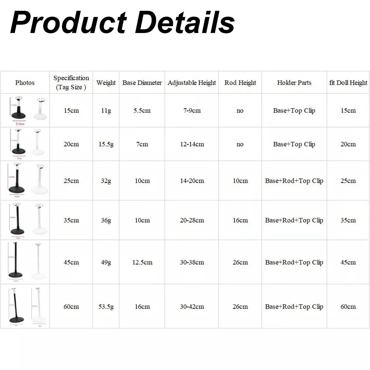 5PCS Adjustable Doll Stands Display Holder Display for 1/6 Doll Toy Figure Models Action Accessories Organizer Display Bracket