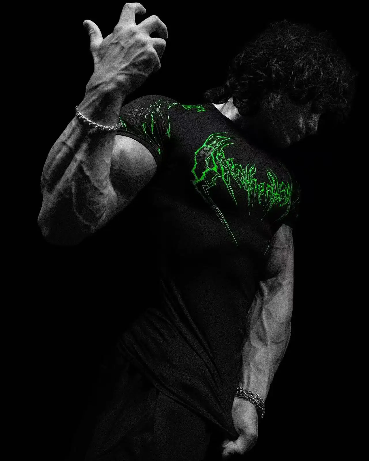 Advanced New Night Monster Gothic Style Abstract Art Muscle Totem Strength Men's Dark Functional Short Sleeve Running T-shirt