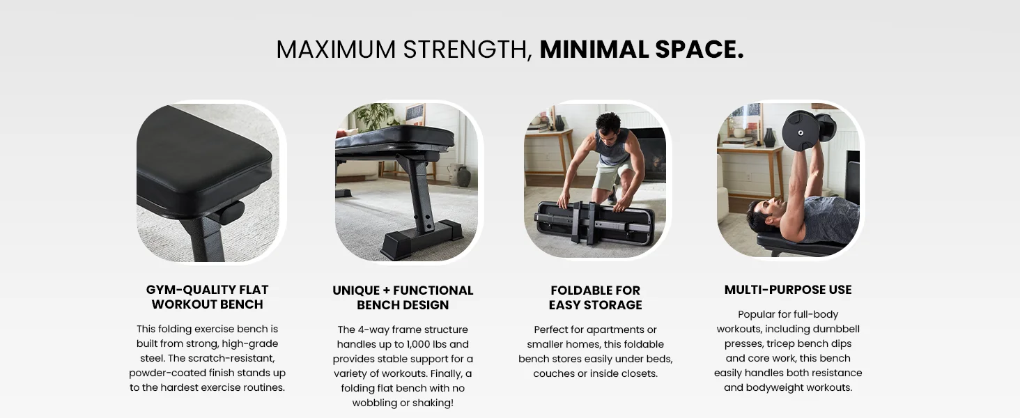 Description Picture 5 of itemGym Quality Foldable Flat Bench for Multi-Purpose Weight Training and Ab Exercises - Free PDF Workout Chart Included