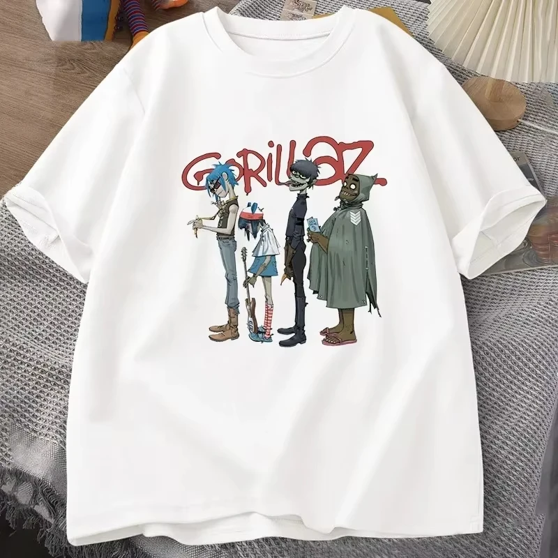 Virtual Band Cartoon T-Shirt Men Characters Print Oversized Short Sleeve Alternative Rock Streetwear Tee