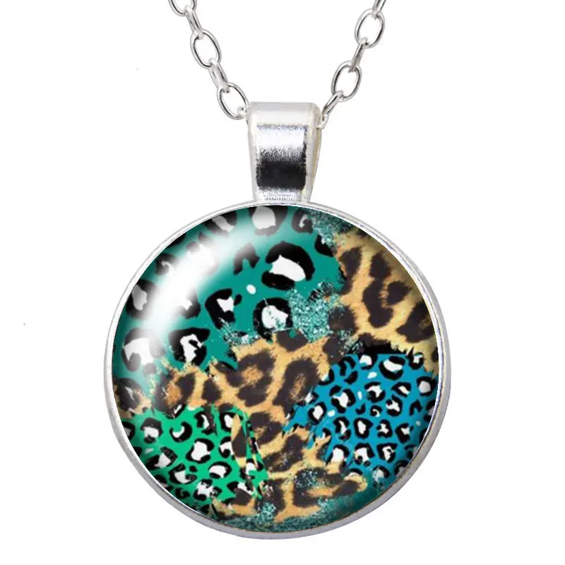 New Colorful Leopard print patterns beauty Round Photo Glass cabochon silver plated pendant necklace jewelry Gift