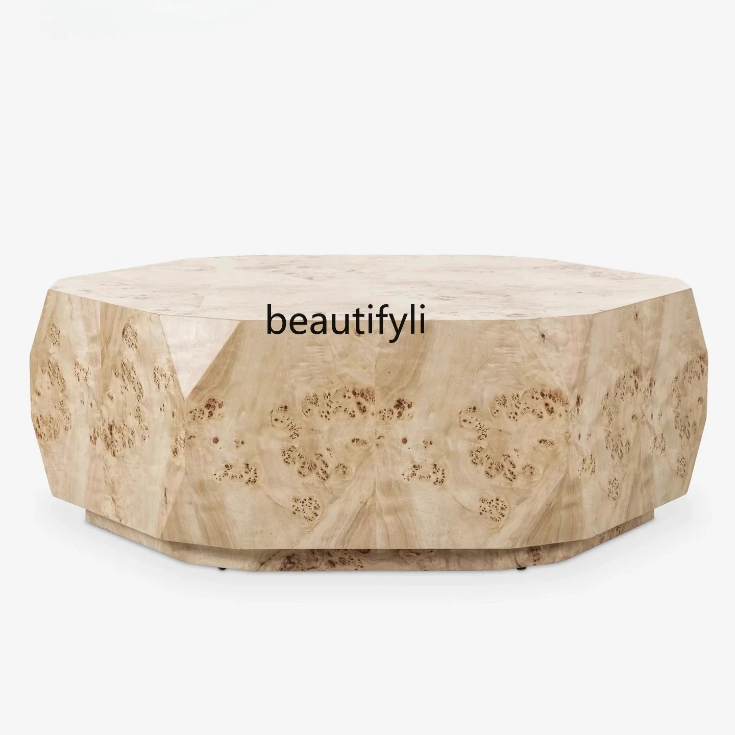 

French Vintage Cream Solid Wood Coffee Table Living Room Home Side Table Designer Style Light Luxury Tree Bark