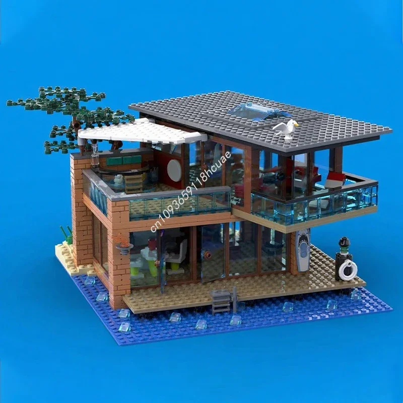 1057 elementów MOC Nowoczesny Dom na Plaży Modułowe Budynki Klocki Konstrukcyjne Świąteczny Prezent DIY Idealny dla Kreatywnych Dorosłych