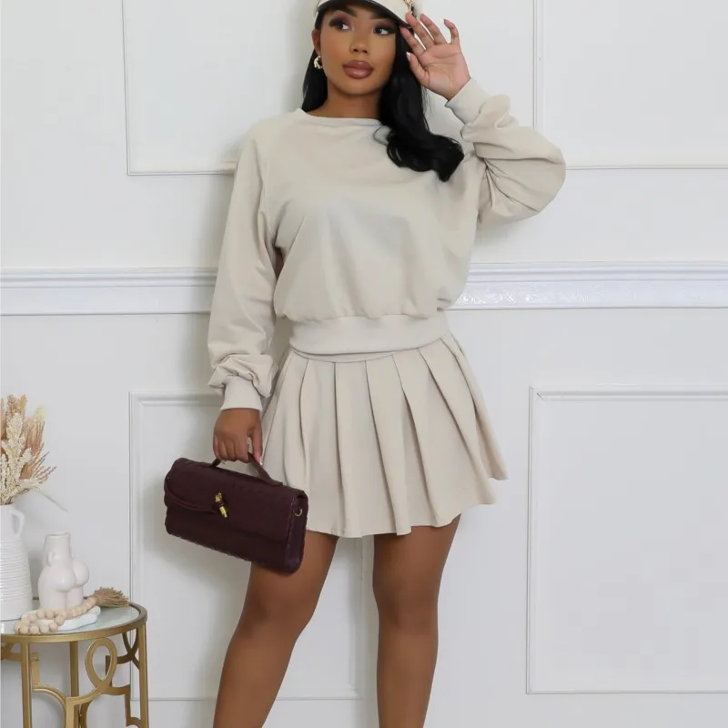 

College Style Skirts Set Women Long Sleeve Sweatshirt + Pleated Skirt 2025 Autumn Street Sport Two Piece Sets Outfits Tracksuit