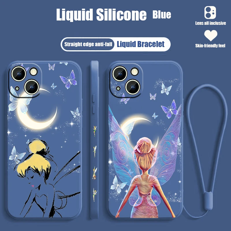 NEW Disney Tinkerbell For Apple iPhone 15 14 13 12 11 XS XR X 8 7 Pro Max Plus Mini Liquid Left Rope Phone Case