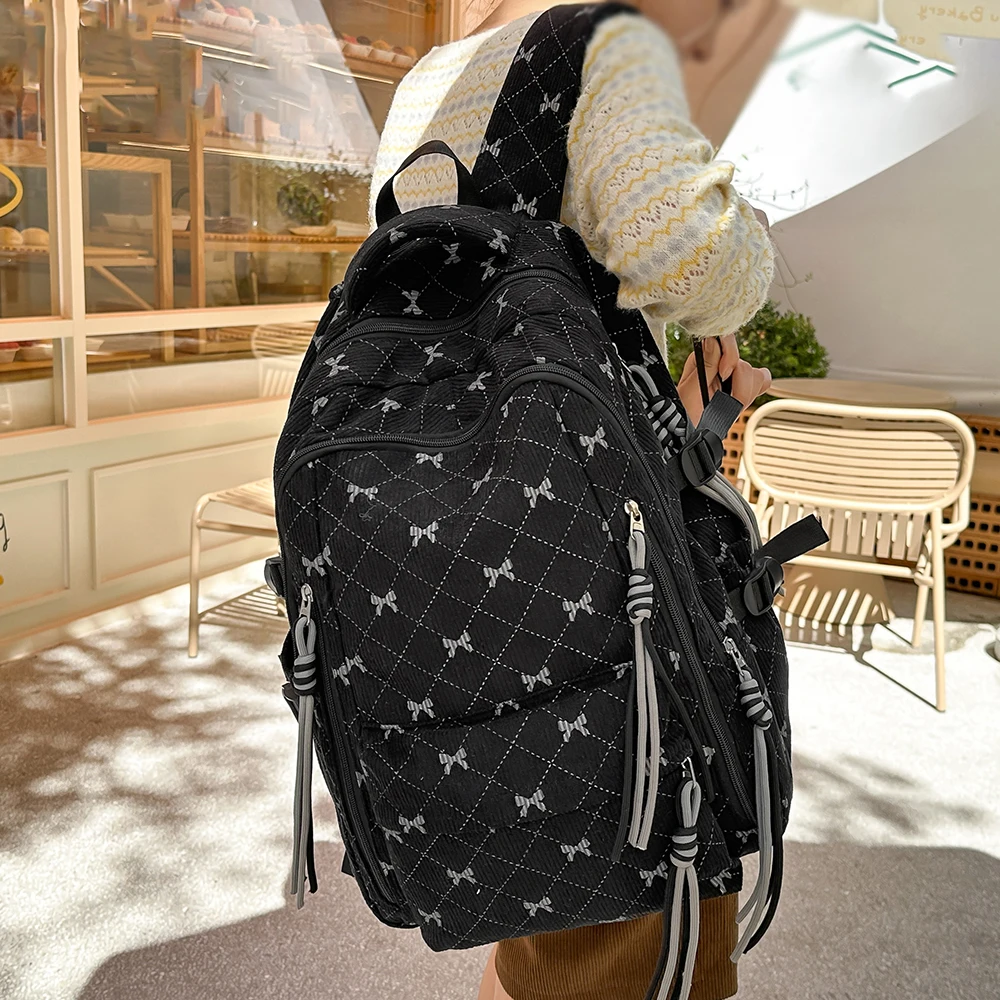 حقيبة ظهر مخططة للأزياء النسائية، حقيبة ظهر ترفيهية ذات سعة كبيرة، المشي لمسافات طويلة في الهواء الطلق، حقيبة ظهر خفيفة الوزن للسفر