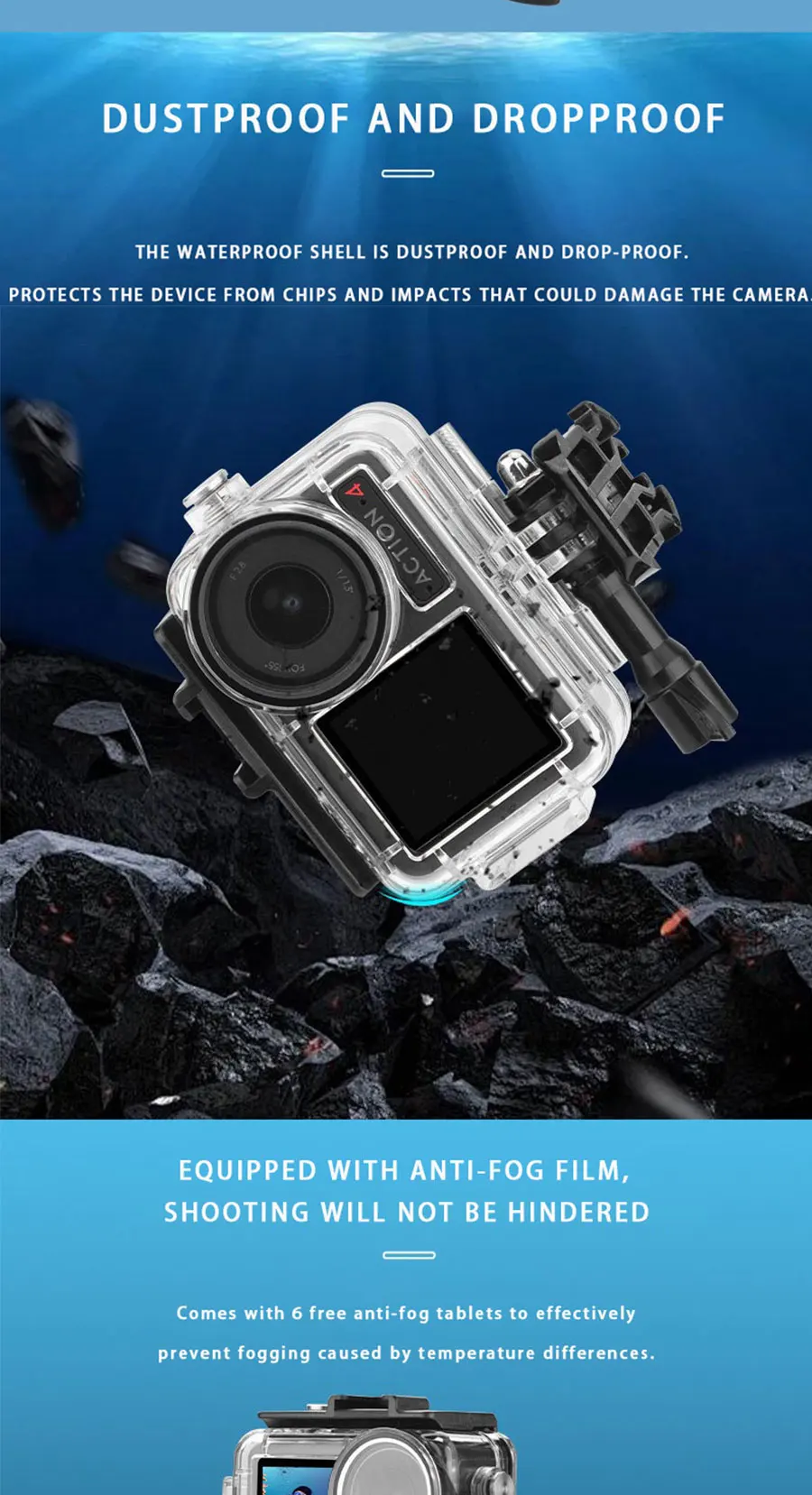 MYOBO Wasserdichtes Gehäuse für DJI Action 5 Pro, Tauchgehäuse für unterwasserische Aufnahmen bis 60 m/196 Fuß, Schutzhülle für DJI Action 5 Pro 4 3 Zubehör – Detail 4