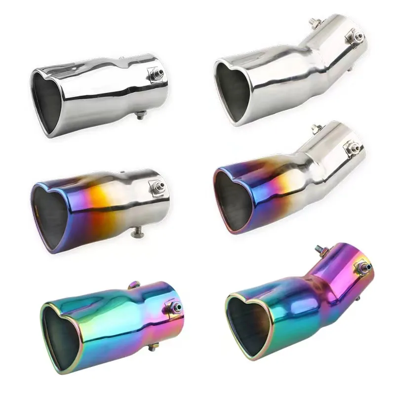 Fashion design Heart shape exhaust pipe car stainless coloful exhaust tip muffler tail pipe tube for car accessories