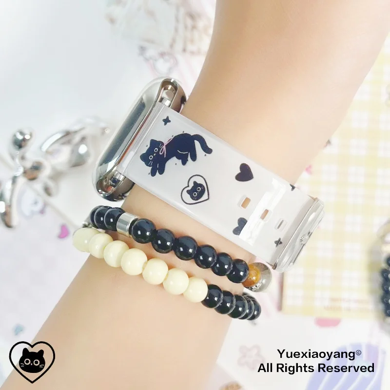 Correa transparente de la serie Black Cat para Apple Watch 10, 9, 8, 7, pulsera reemplazable para iWatch de 46mm, 42mm, 41mm y 40mm