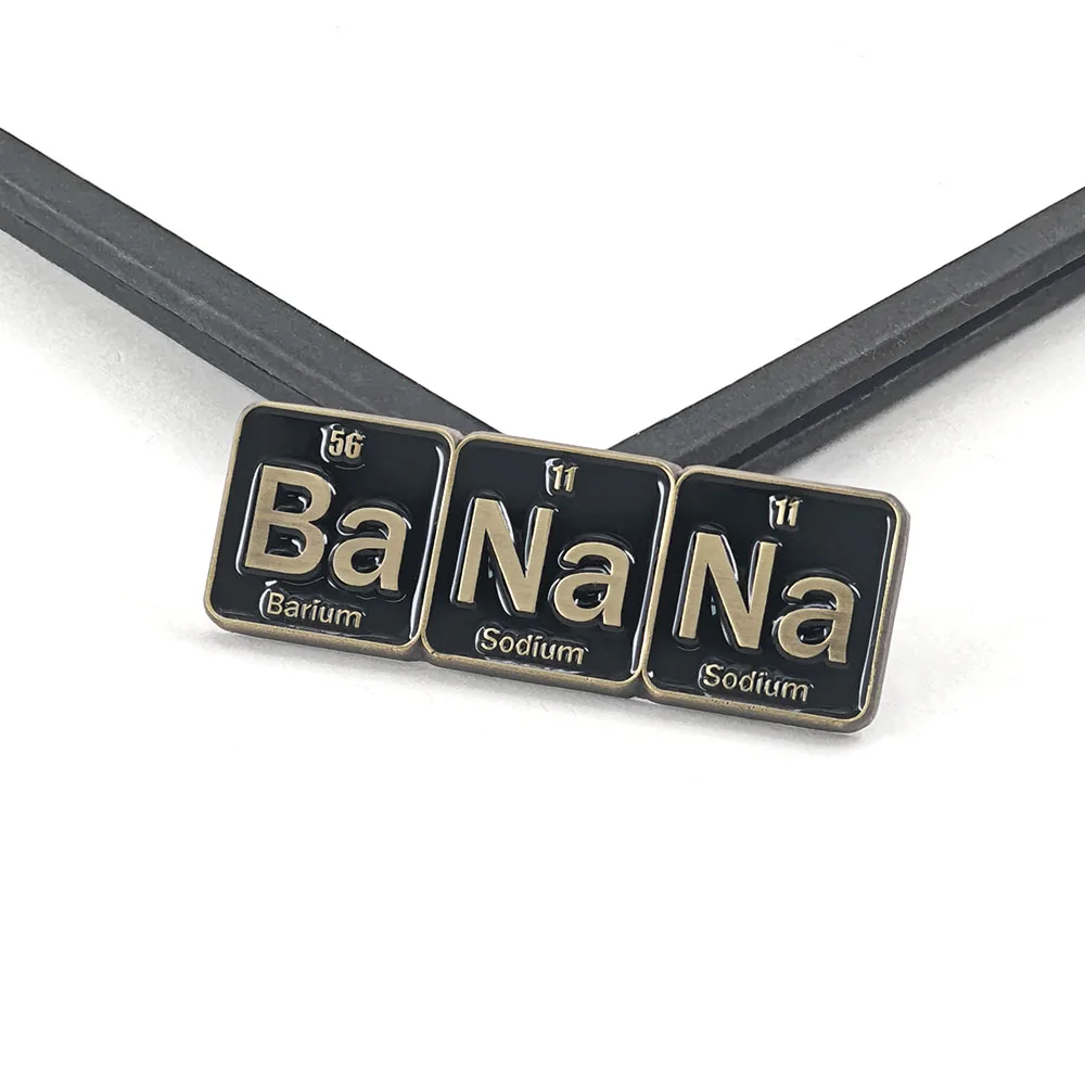 Divertido Broche Científico de Plátano, Bario y Sodio, Insignia Metálica de la Tabla Periódica, Pin Esmaltado de Elemento Químico, Joyería con Humor Geek, Regalo para Nerds