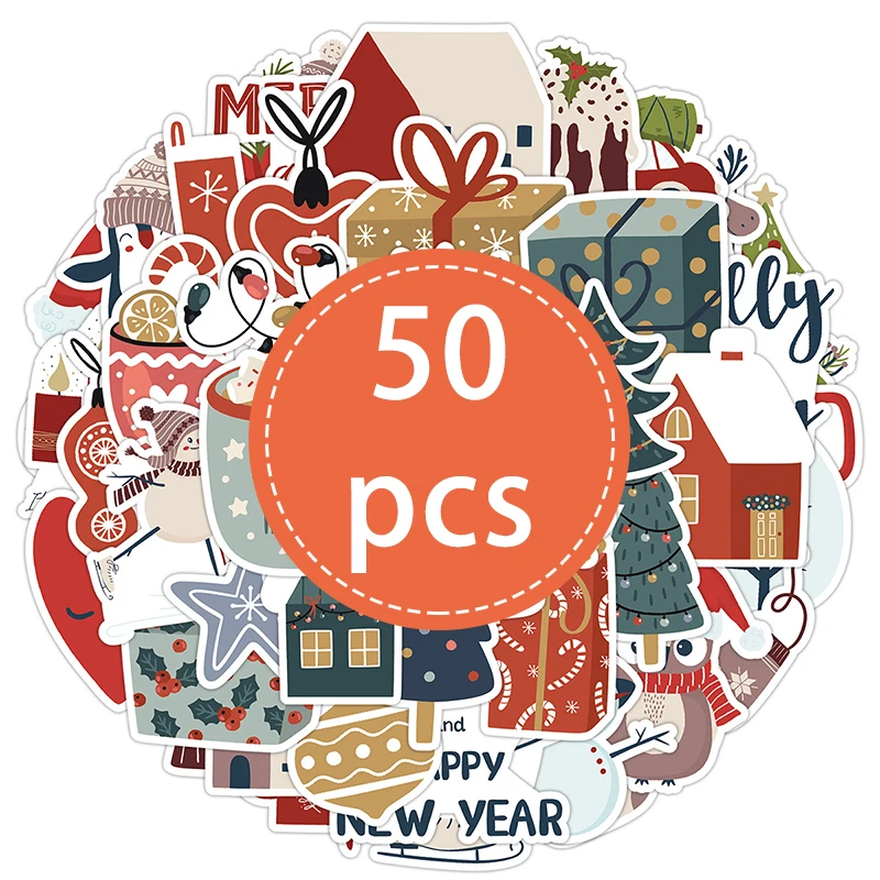 

50 шт. забавные кавайные рождественские наклейки с героями мультфильмов, наклейки Санта-Клауса, детские игрушки, сделай сам, скрапбук, багаж, холодильник, украшение для ноутбука