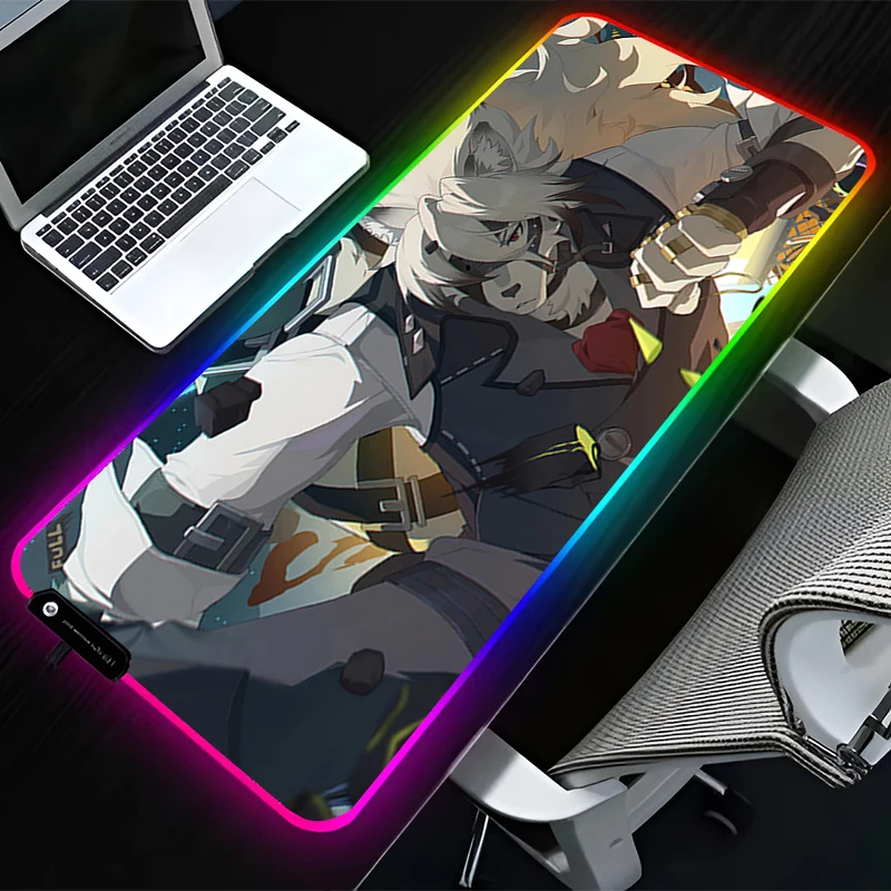 RGB LED Mouse Pad Computer Desk Accessories Mouse Mat HD Keyboard Pad Non Slip Mousepad Z-zenless Zone Zero Von Lycaon Desk Mat