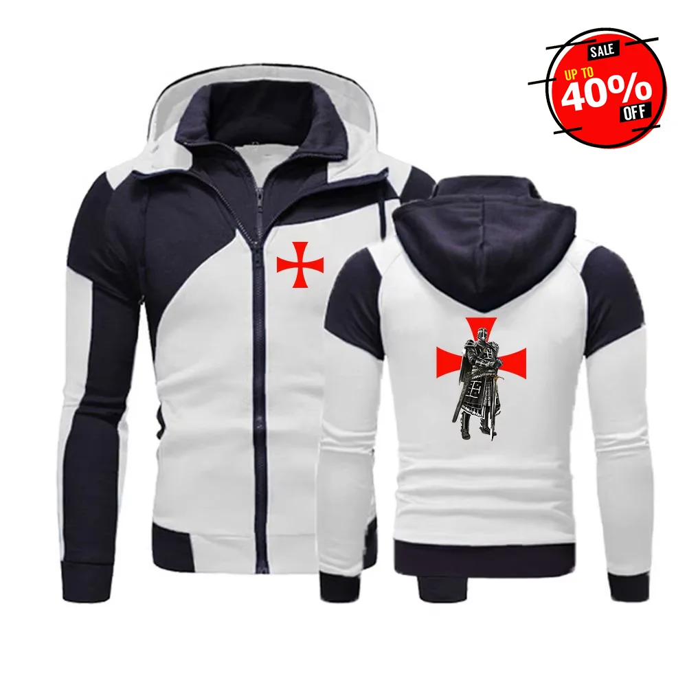 2025 Spring Autumn Knights Templar Print Trendy Versatile Splicing Zip Hoodies Man's Personality Loose High Quality Jacket Coats