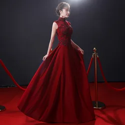 Toast Bride Summer 2024 New Skinny Red Banquet Evening Dress Stand-up Collar Chinese Wedding Dress Long