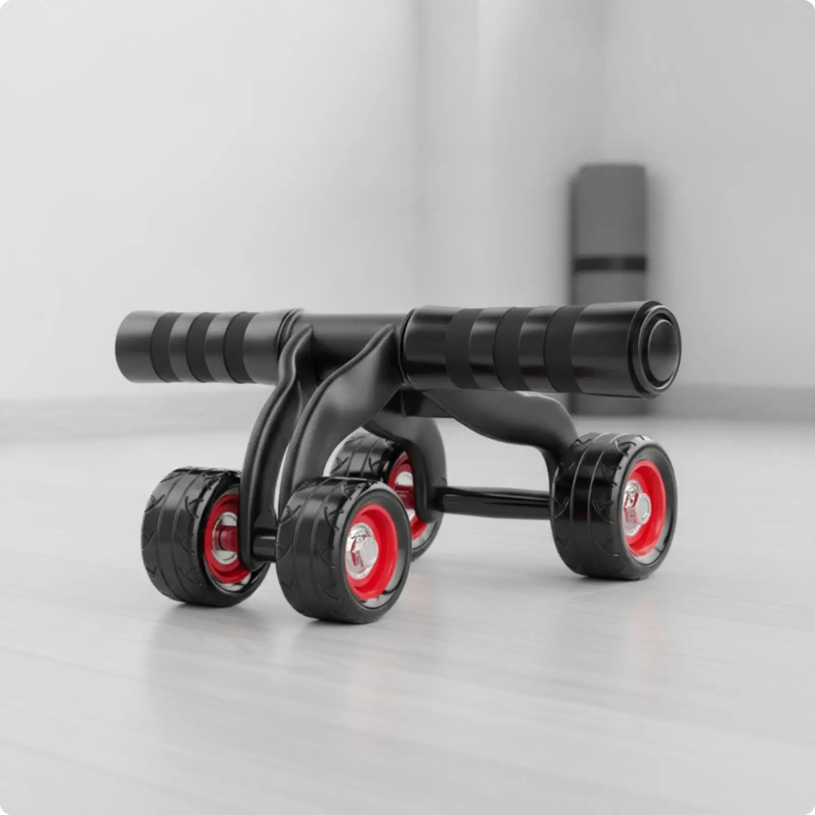 Four Wheel Abdominal Roller for Core Workout with Knee Protection Pad Black Steel Design