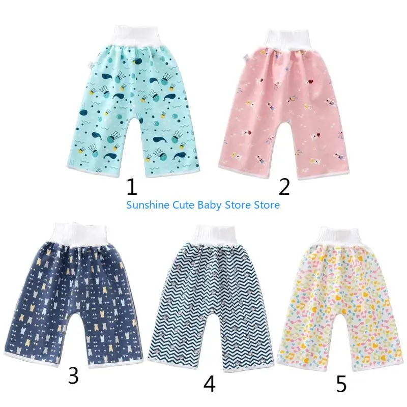 C5AF Comfy Children Diaper Skirt Shorts 2 in 1 Anti Bed-wetting Washable Cotton Potty Training Nappy Pants Waterproof Bed for