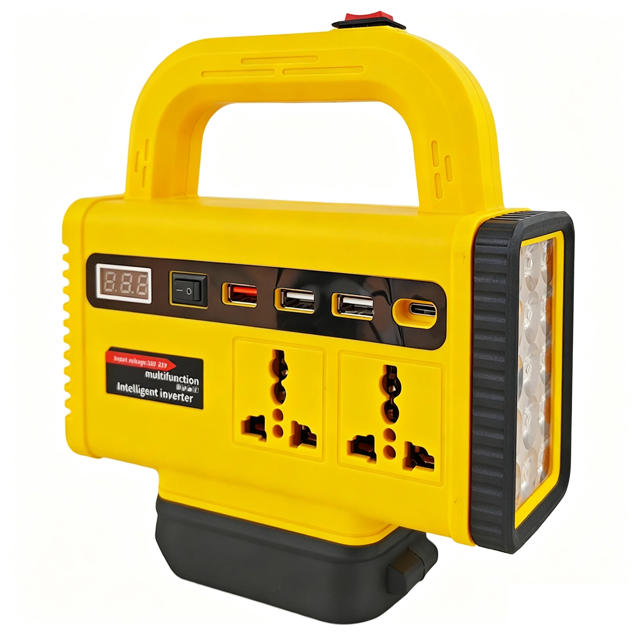 150W Tragbarer Stromwechselrichter für Makita/Dewalt/Milwaukee 18V Li-Ionen-Akkus mit USB-Typ-C-Anschluss und LED-Licht, Wandmontage – Detail 4