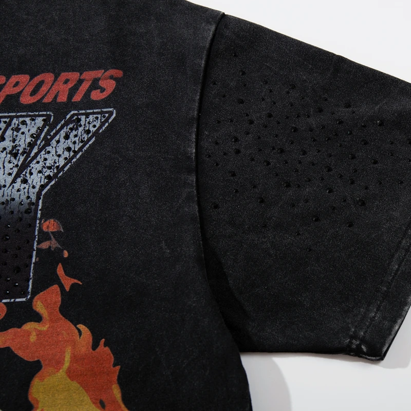 Vintage Washed Fire Print T-Shirts für Herren Y2k Streetwear Lustige Motorsport Dirt Bike Grafik-T-Shirts Sommer Übergroße Unisex-Kleidung – Detail 11
