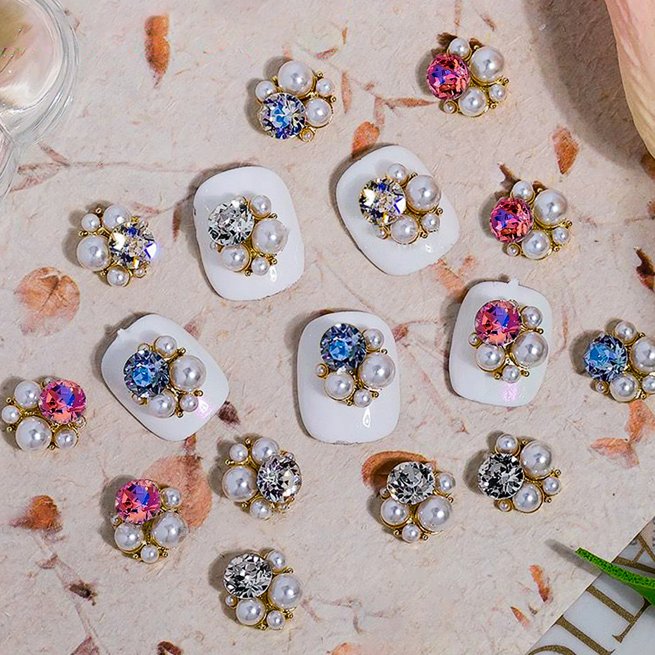 5PCS 3D Stacked Nail Art Rhinestone Pearls Charms Jewelry parts accessories For Manicure Nails Decoration Supplies Material