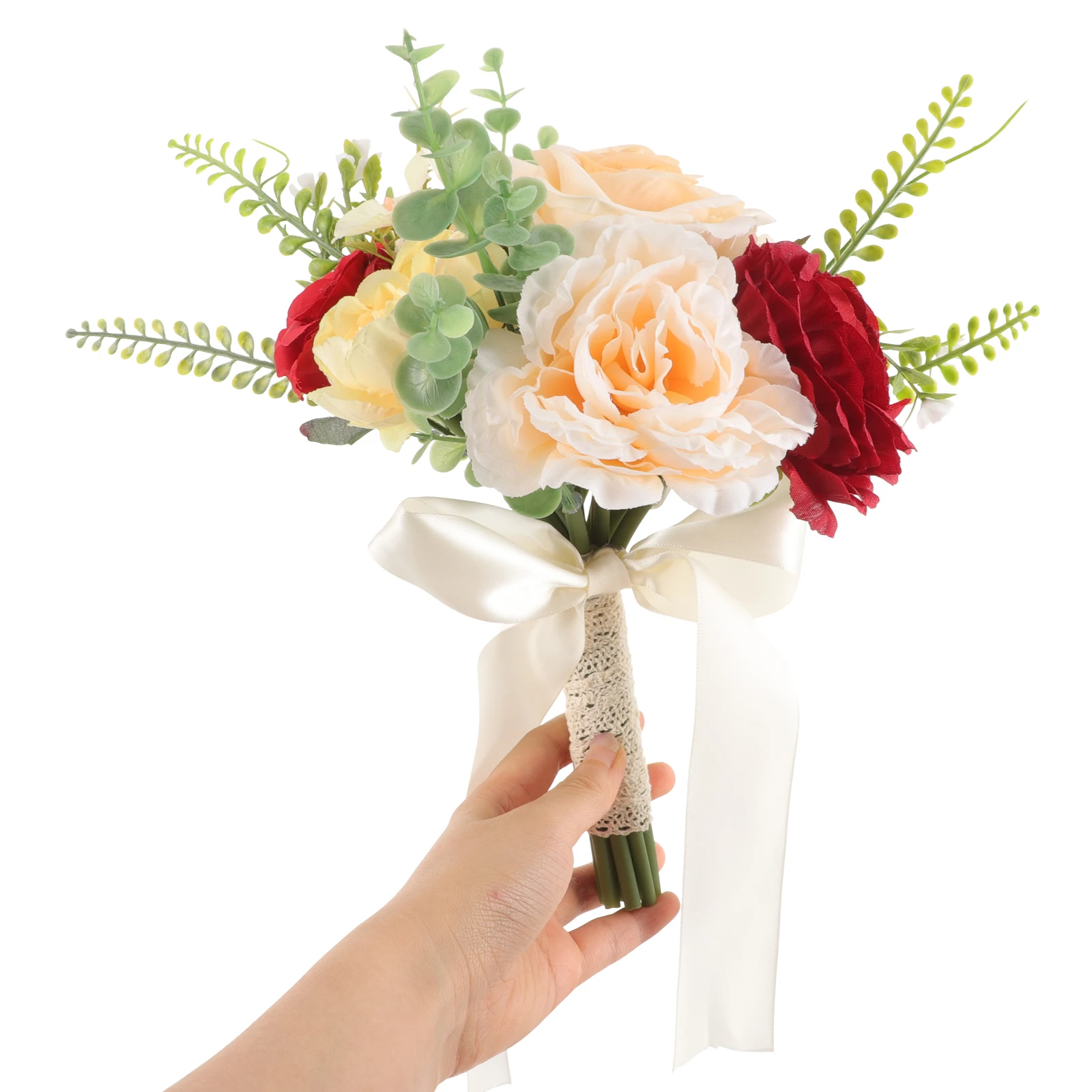 

Artificial Rose Bouquet Red Handheld Silk Flower Decorative Simulation Wedding Bridal Bridesmaids Holding Lifelike Rose Decor