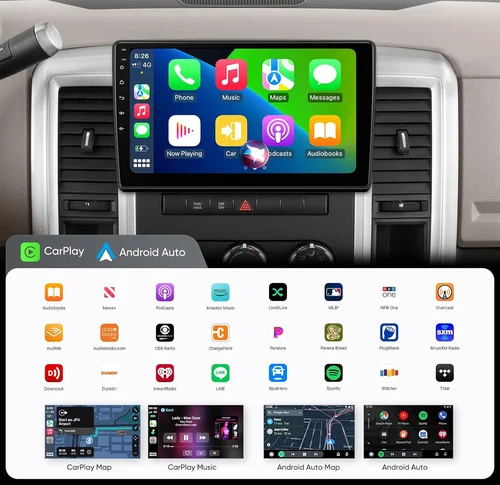 Imagen 2 del producto 8 núcleos 8G + 128G Carplay Auto Radio Audio estéreo cinta HU unidad principal para Dodge Ram 1500 2008-2012 GPS DVD sistemas inteligentes de coche