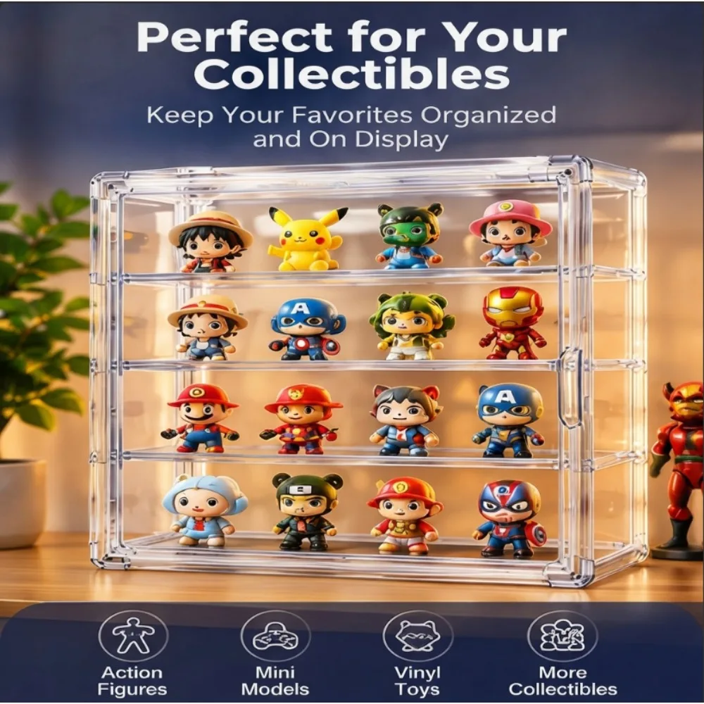 3 Tier Clear Acrylic Display Case for Collectibles, Action Figures, Toys, Models, Dustproof Storage Organizer with Door