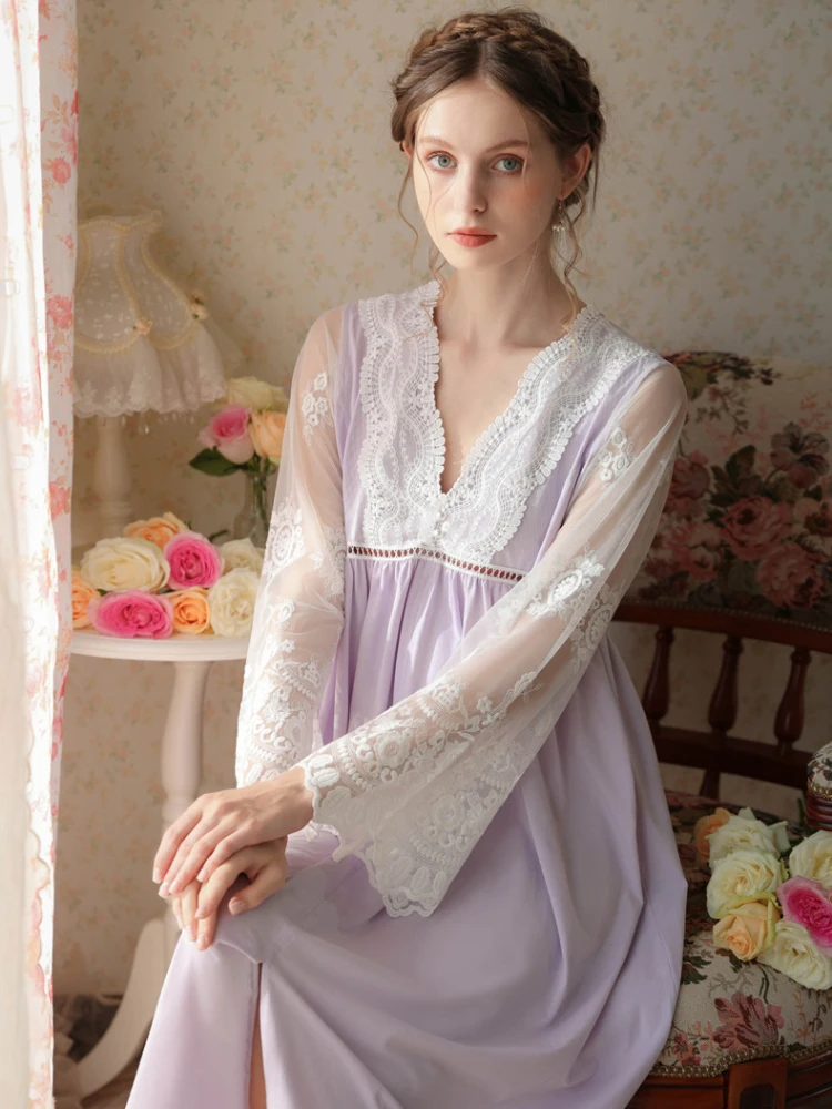 Leversic Chemise De Nuit Longue Femme Chemise De Nuit Femme Coton Manches Longues Robe De Nuit Femme Peignoir De Bain S-XXL, Bleu Foncé, M