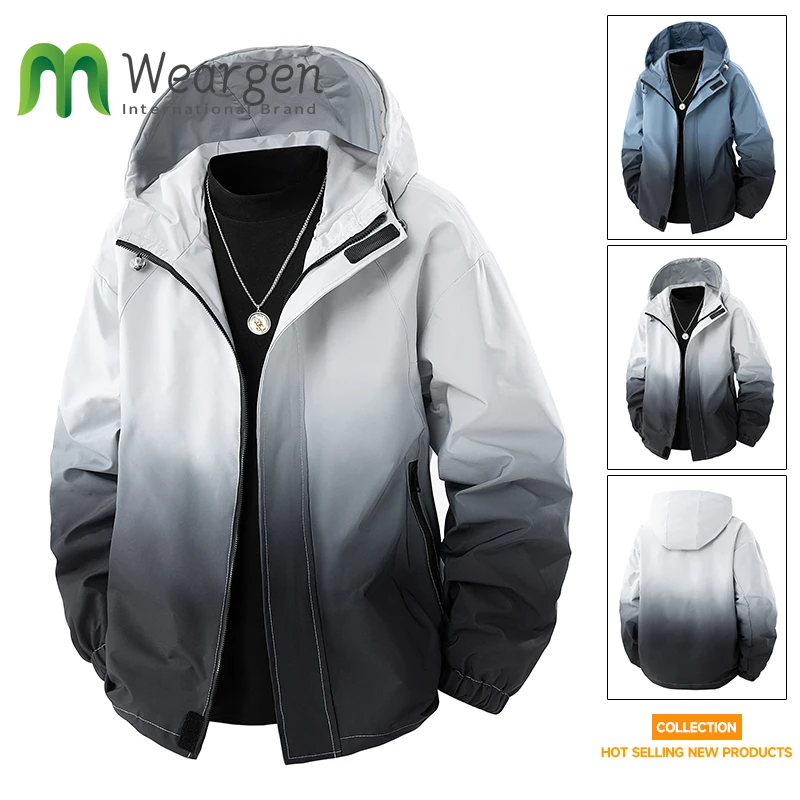 

Мужская куртка с капюшоном, градиентная модная свободная горная спецодежда в гонконгском стиле, уличная водонепроницаемая ветрозащитная одежда 8933