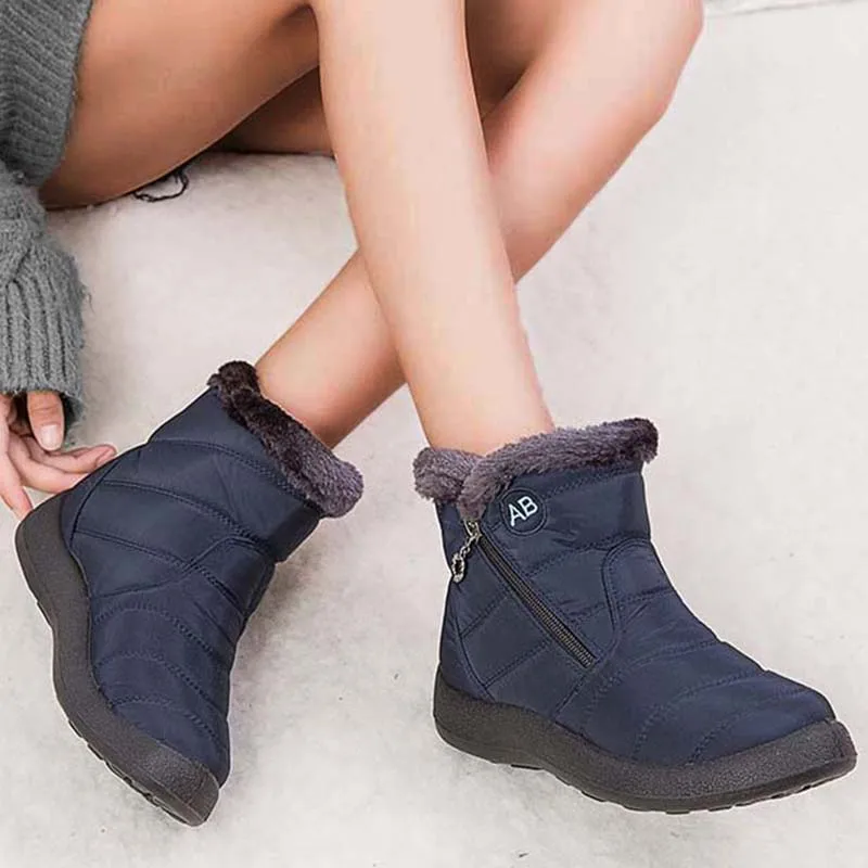 Women Boots Snow Fashion Shoes For Women Waterproof Boots Ladies Zipper Shoes Woman Flat Plush Women\'s Winter Shoes Botas Mujer