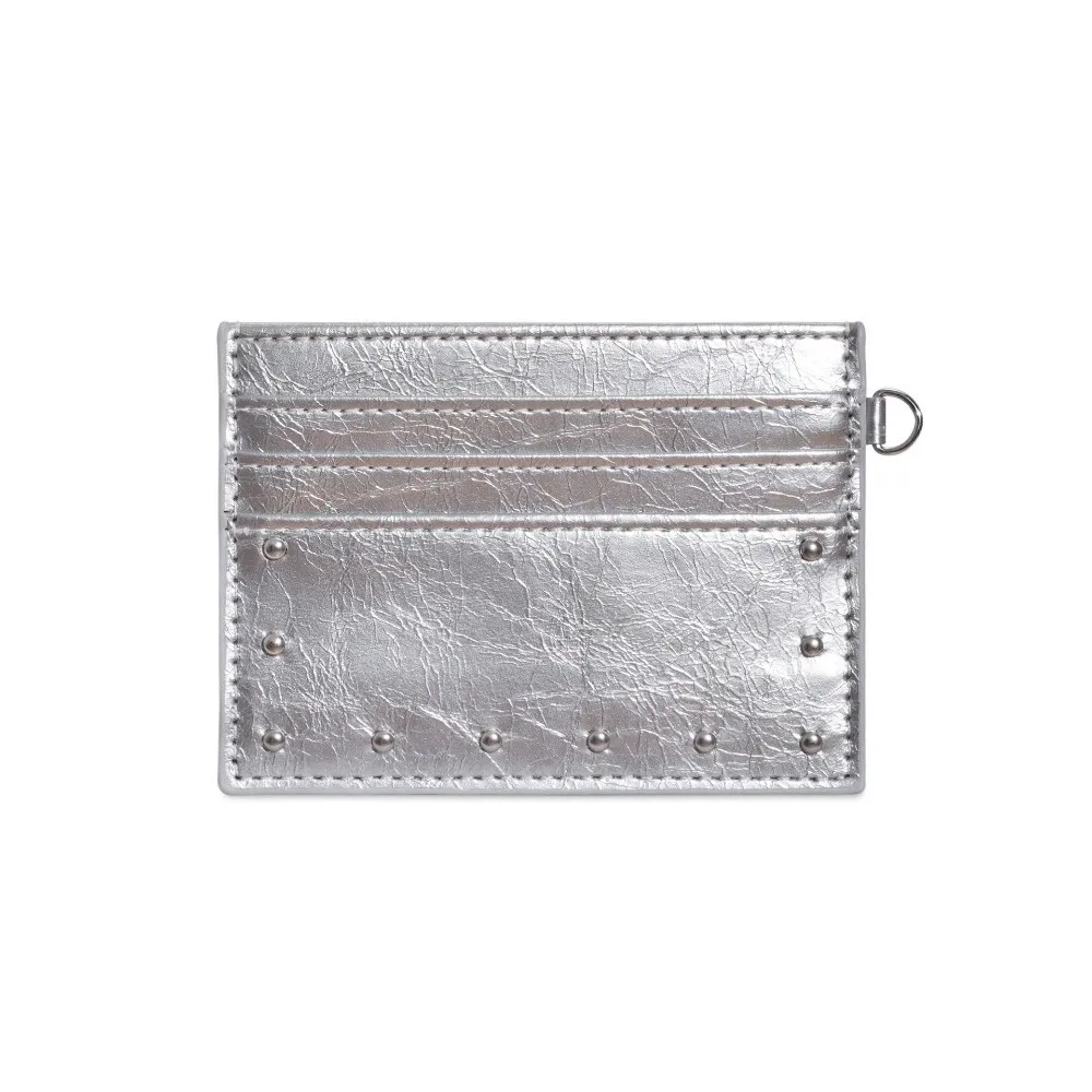 

Gift Ultra Thin Cracked Leather Card Wallet Multiple Slots PU Rivet Card Holder Mini Size Solid Color Coin Purse Travel