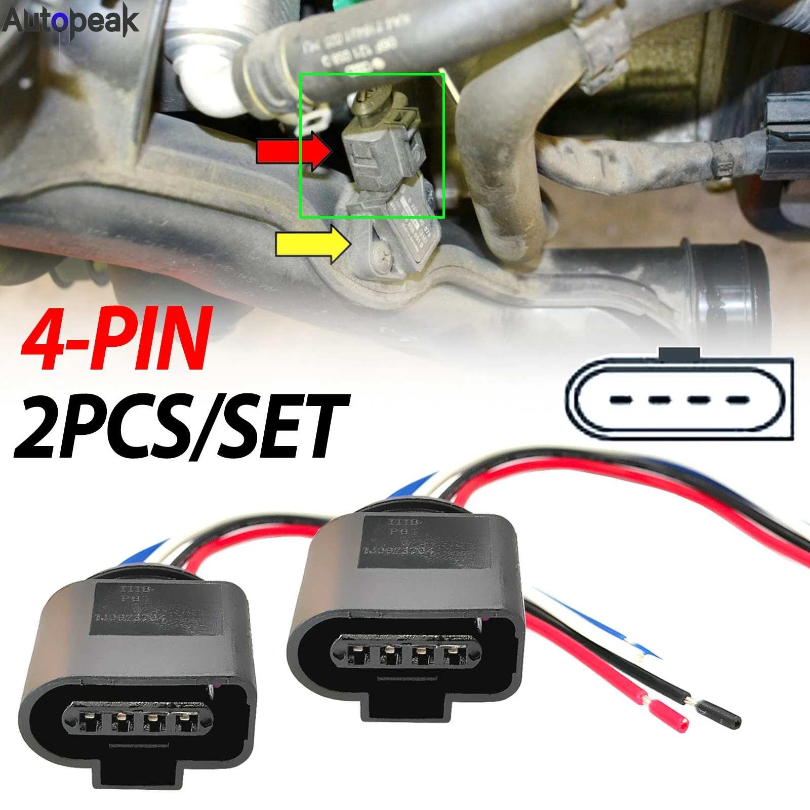 2pcs For VW Audi Seat Skoda Brake Booster Manifold Absolute Turbo Boost Pressure MAP Sensor Connector Plug Loom Wiring 1J0973704