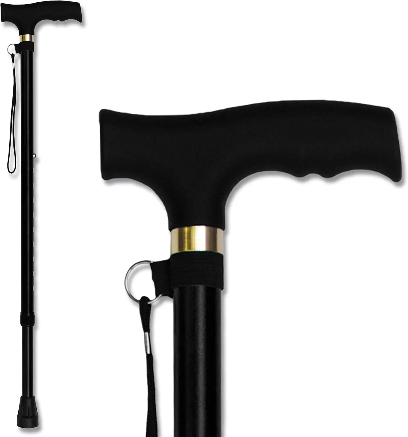 

Adjustable Lightweight Aluminum Walking Cane with Ergonomic Handle and Wrist Strap for Mobility Support