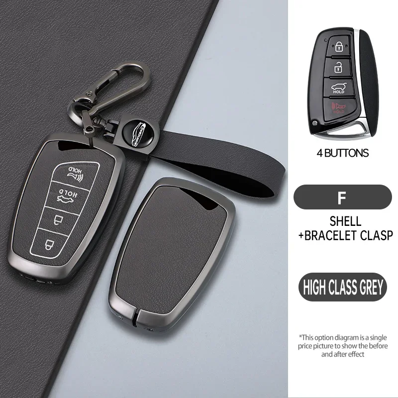 Car Zinc Alloy Leather Key Case Holder Cover Buckle For Hyundai Grand Santa Fe 3 DM Ix45 Ix35 Genesis DH Grandeur Azera HG Equus