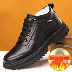 Zapatos informales de algodón y cuero para hombre, calzado acolchado de color sólido, grueso, cálido, a la moda, impermeable, Invierno