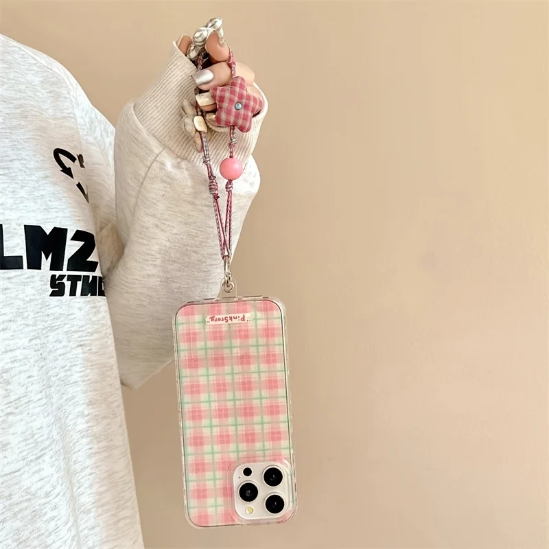 Ins Pink Plaid Phone Case for Samsung Galaxy S25 S24 S23 S22 S21 FE Ultra Plus 4G 5G Feather Texture Back Cover - náhled 4