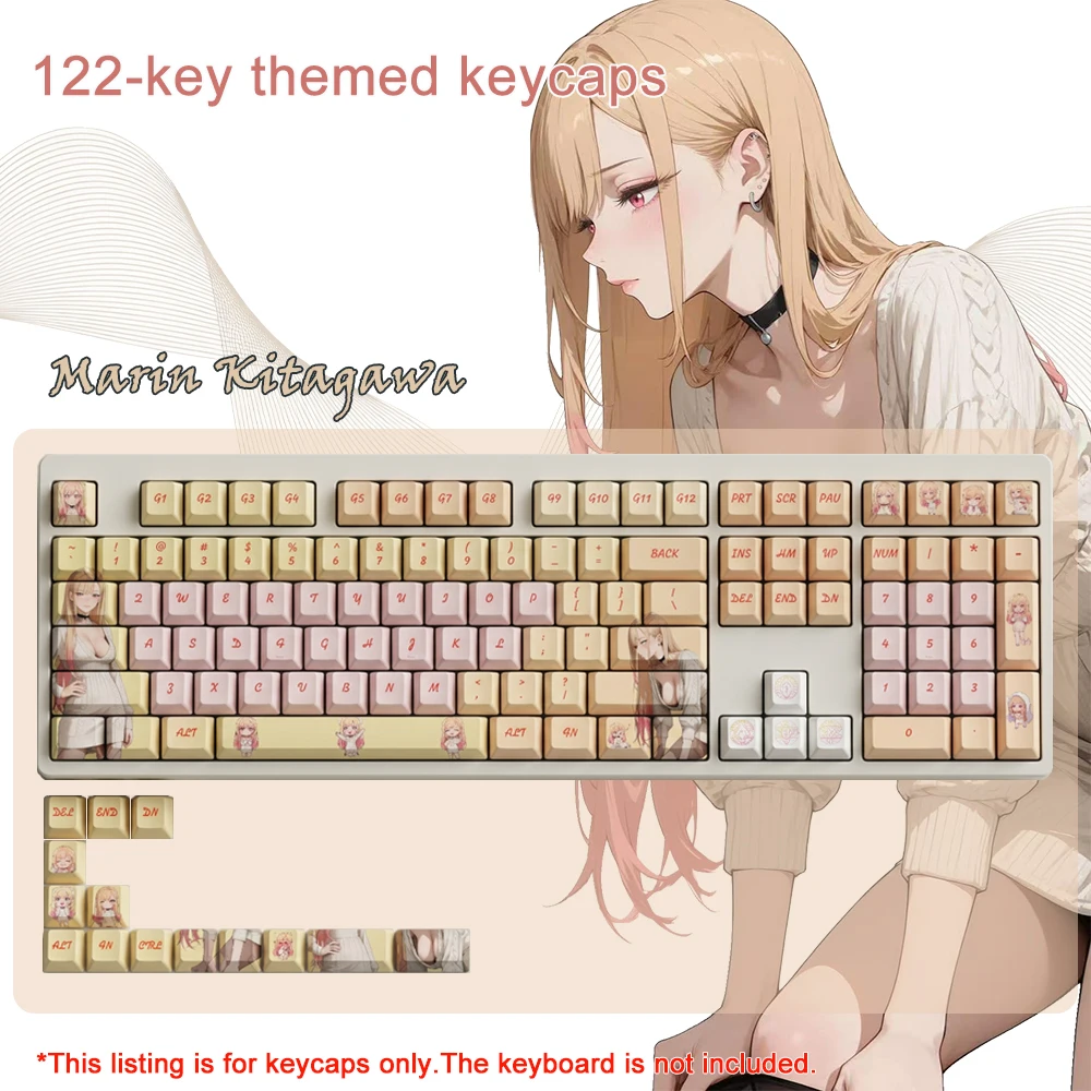 Marin Kitagawa Anime Keycaps 122 Keys PBT Sublimation Keycap Set Cherry Profile Cute Girl Cap For MX Switch Mechanical Keyboard