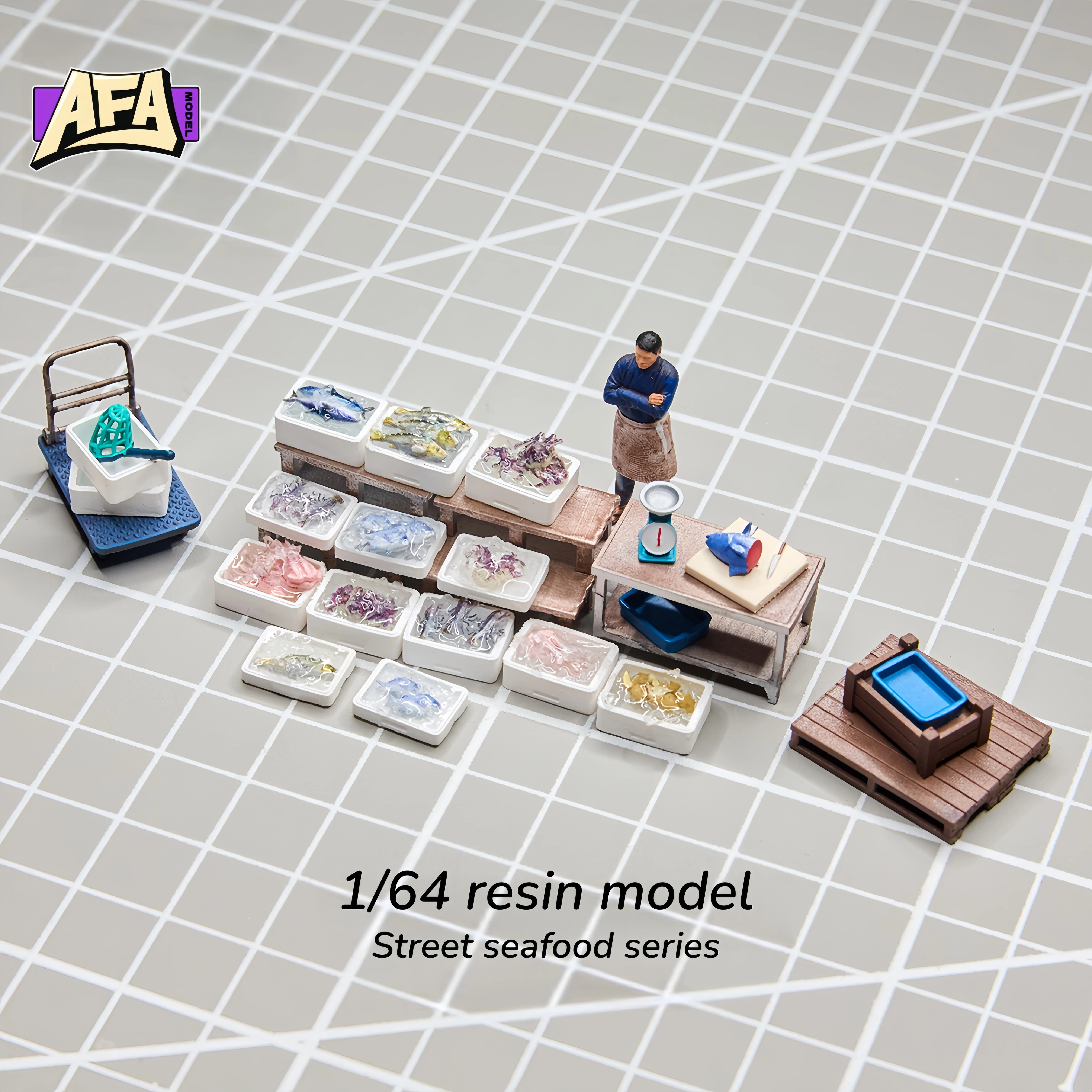 

1 64 resin diorama Seafood stall Minifigure Model Kit Model Props Creative Photography Display Collection Decoration