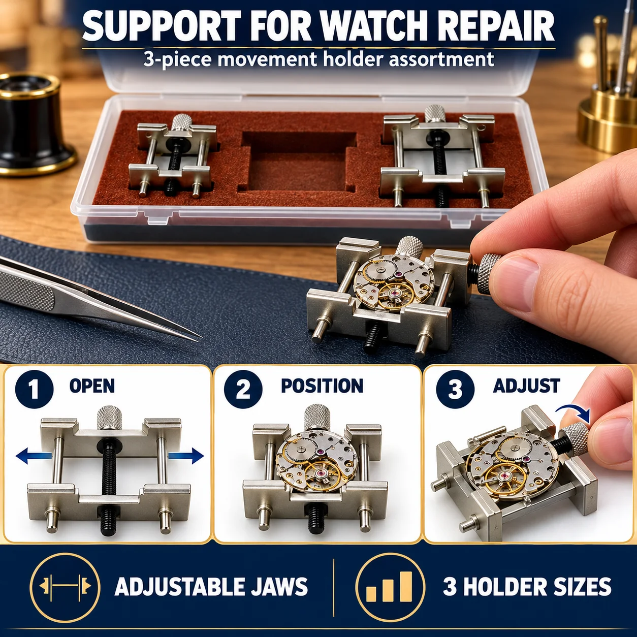 3 in 1 Watch Case Movement Holder Watchmaker Clamp Repair Tool 4040 & 4039 Assortment Man / Laday Watches Zinc Alloy