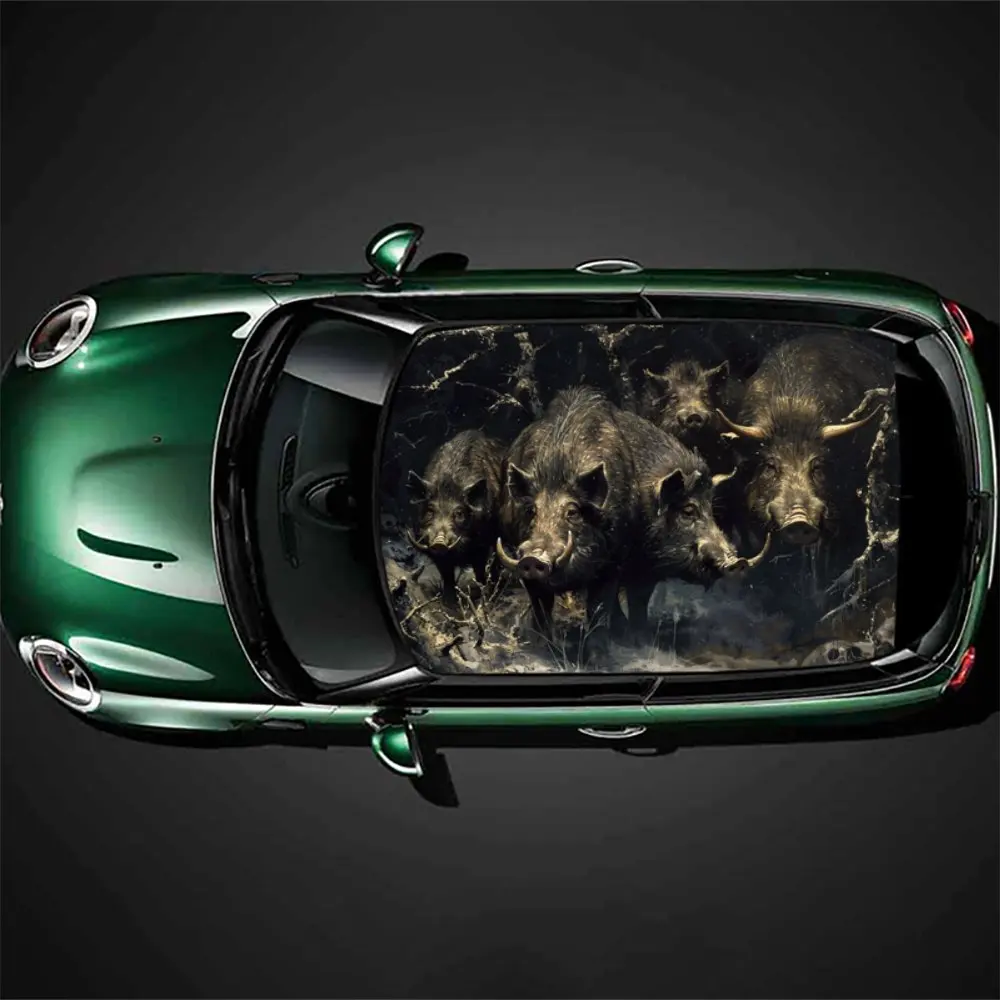 

Mysterious Dark Wild Boar Car Roof Sticker Wrap Racing SUV Auto Accessories Packaging PVC Car Hood Graphic Decal Decoration