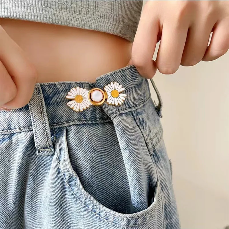 Women\'s Flower Tighten Waist Brooches Buckle Alloy Pins Set Adjustable Button Waist Clip for Skirt Pants Jeans Accessories