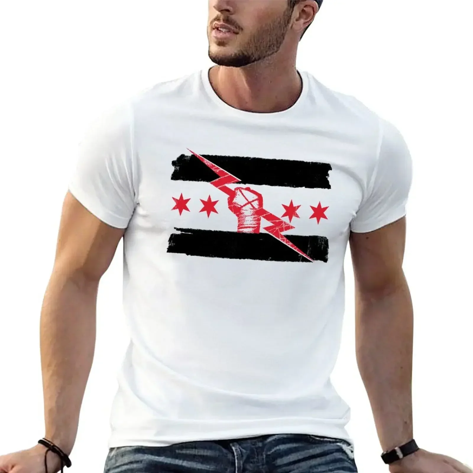 Hipster-Kleidung, cm, Punk-T-Shirt, männlich, weiblich, American Pro Wrestler, Mode, 2024, Schwarz-Weiß-T-Shirt, klassisch, cool, Streetwear