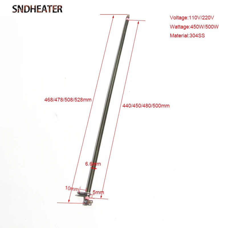 SNDHEATER 2 szt. Elektryczny prosty grzejnik rurowy 450W/500W 304SUS 6.6mm * 468/478/508/528mm 110V/220V piekarnik nagrzewnica powietrza